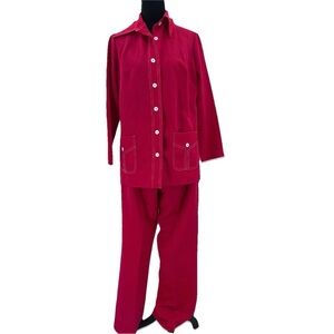 Vintage Retro Mod NPC pantsuit Set Button Down Pockets Red disco 70's